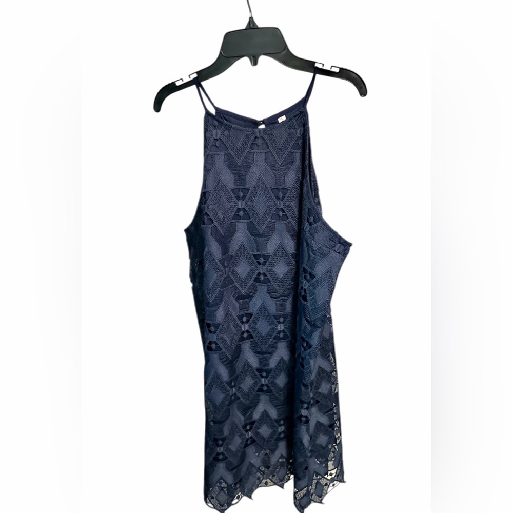 Navy Halter Dress with Lace Detail